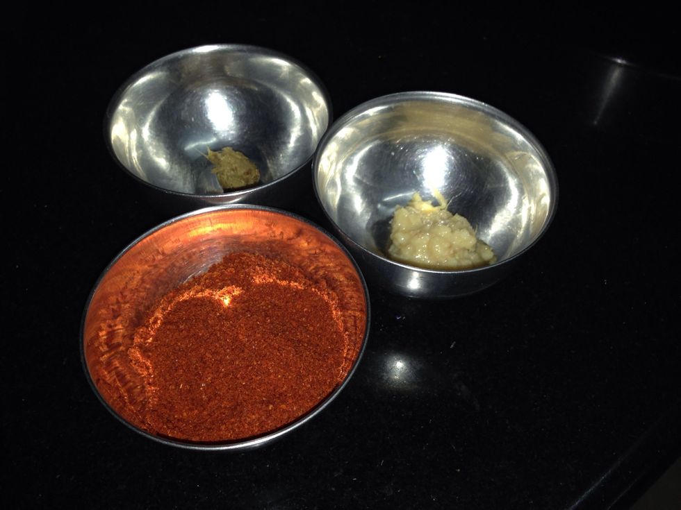 Next, we add ginger, garlic and masala powder in these quantities. These measurements are according to your taste buds, so you may change it if you want.