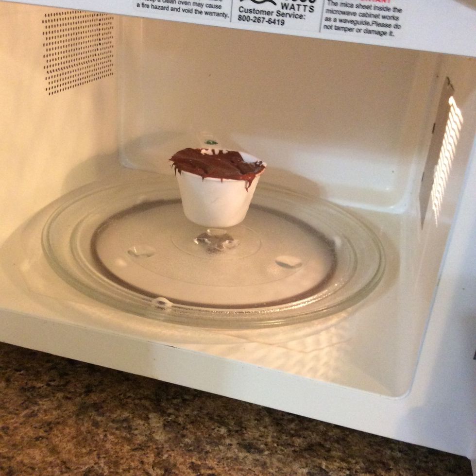 Next we get our 1 cup of Nutella and microwave for 40 seconds to soften it so it will mix well with the other ingredients. If you want to use intervals of 10 seconds 4 times to be more secure and mix.