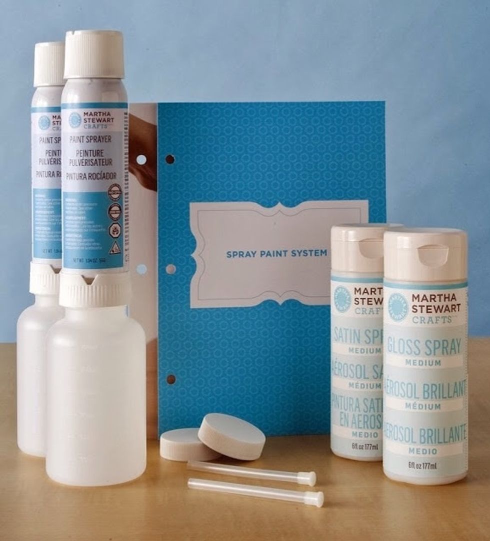 Next, we used the Martha Stewart glass spray kit, so we started to set that up with the silver color we chose.