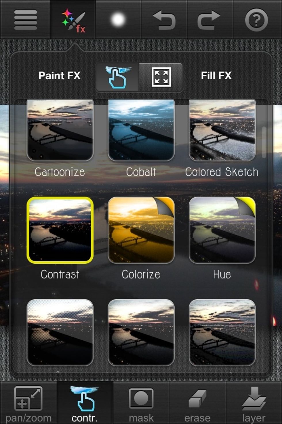 Next we want to click the FX tab again. This time click contrast.