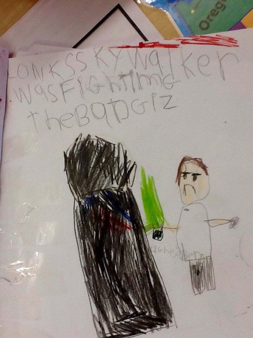 Next, write the pages. The story we wrote was about Luke Skywalker fighting the bad guys.