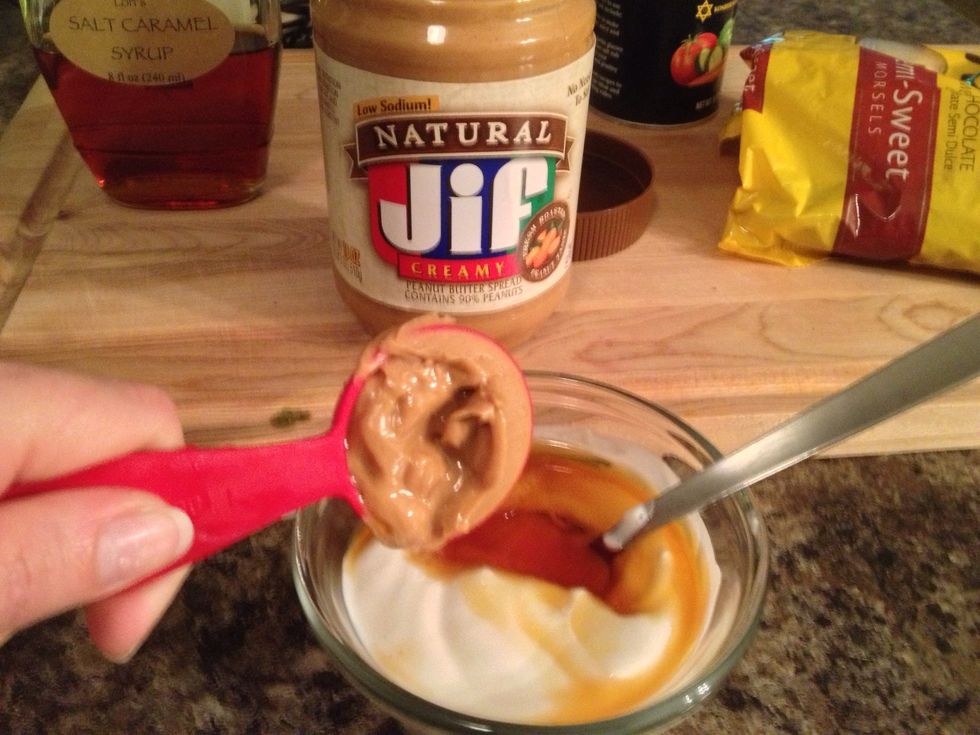 Next you add a tablespoon of peanut butter. I used smooth because I made this for my husband, and this is what he prefers - but I'm sure the texture of crunchy peanut butter would be fantastic.