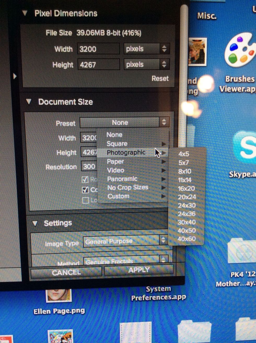 Next you can format the art for print by going into presets. As you can see you can really make the piece enormous. This makes it easier for the printer. (if you get it done professionally)