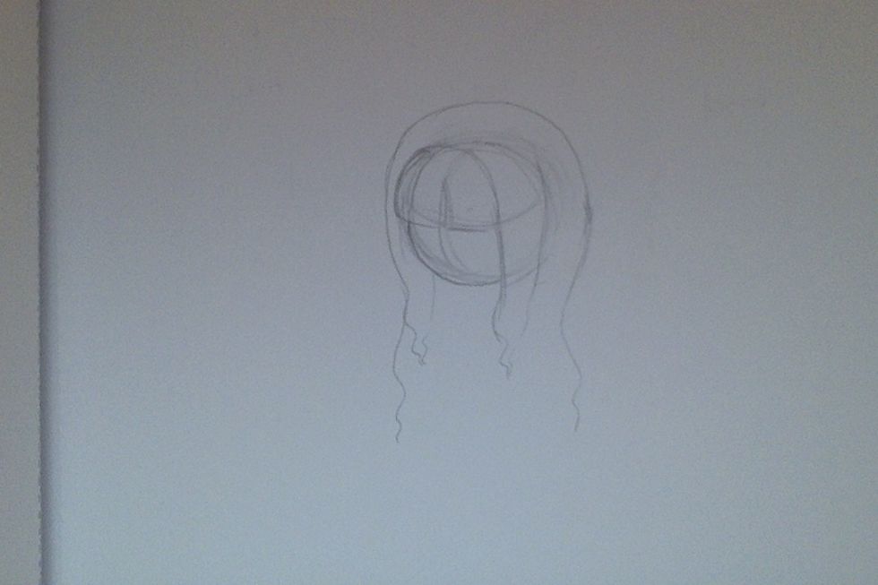 Next, you lightly sketch the hair. (you can do the facial features at this step, but personally, I like doing hair first)