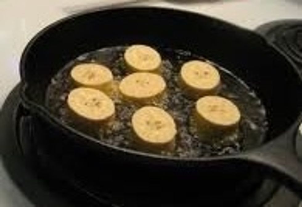 Next you'll fry the pieces in hot oil standing up until golden brown. You'll need to turn them over to make sure both sides are cooked golden brown.