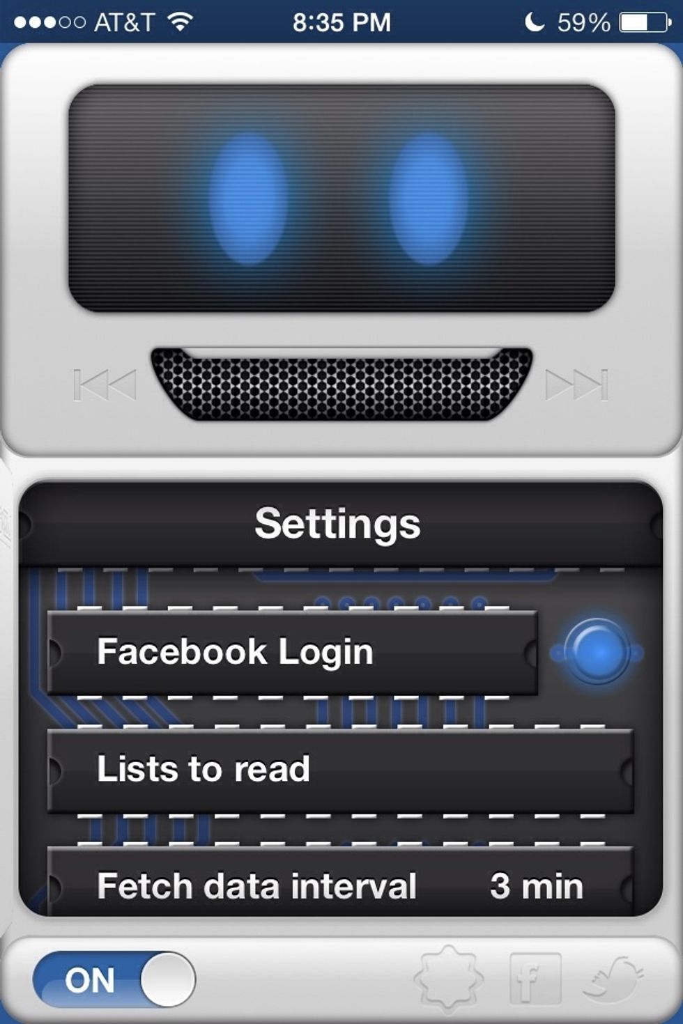 Next you'll want to go into the "Lists to read" to Select which Facebook list you want to listen to.