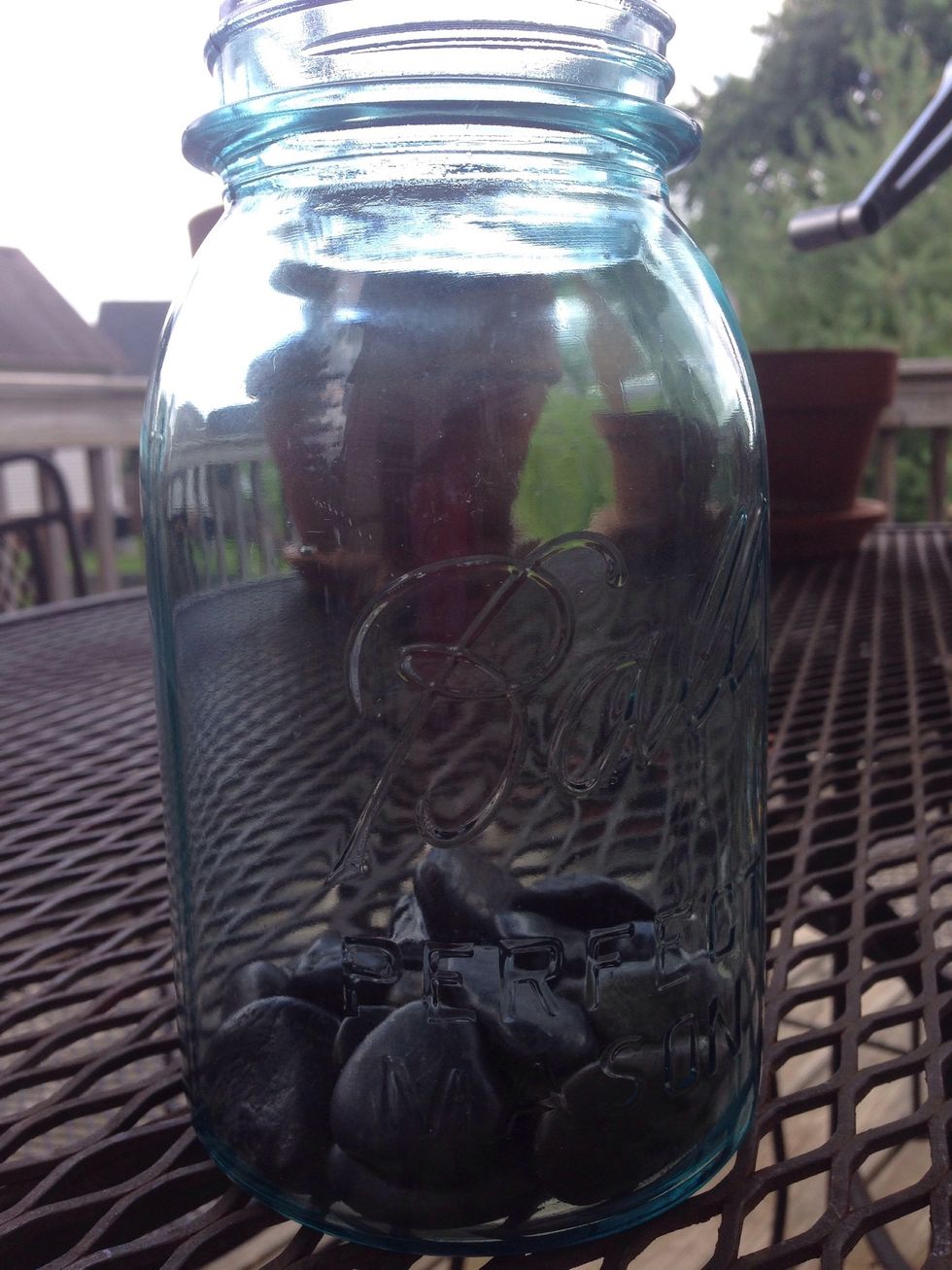Next, you need to take any sort of rocks and line the bottom of the jar, this will create drainage.