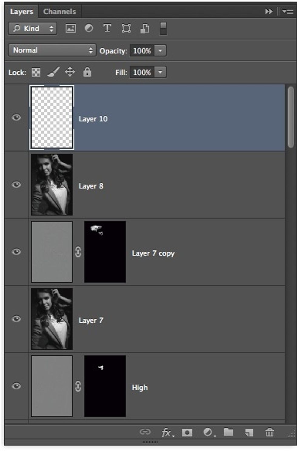 Next, you needed create new alpha layer. Shift + Command (or Control) + N.