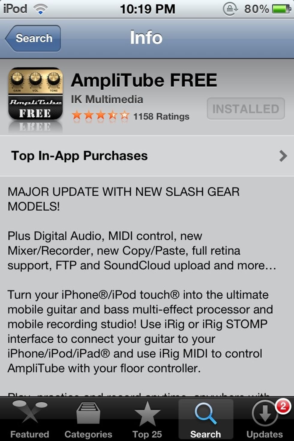 Next you're going to download AmpliTube's app. There is a free version and then a paid version which offers more. Choose which one you like.