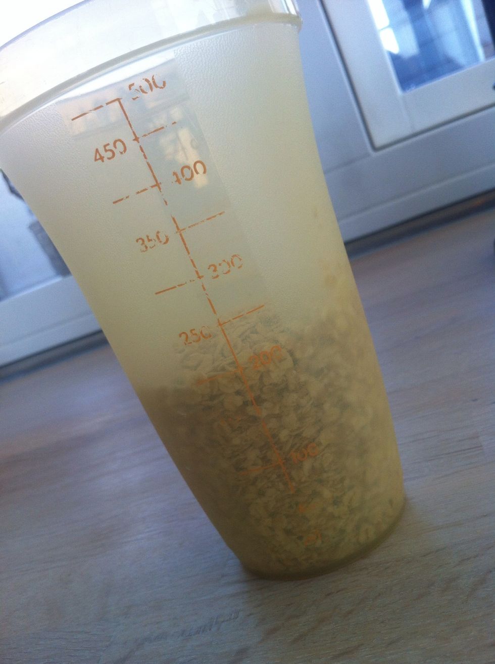 Next you're gonna measure 1 cup of oatmeal.