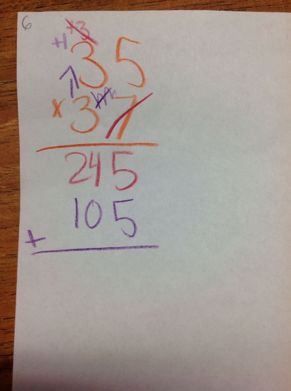 Next,you use the 3 in tens place again. 3x3=9 then I add the 1 and get 10.