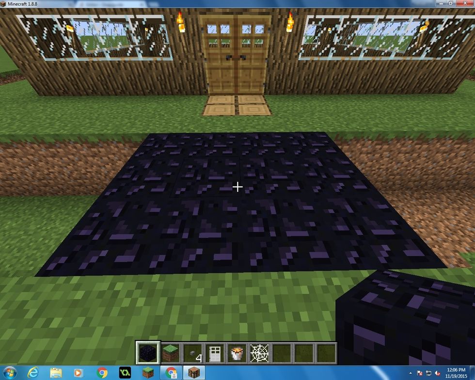 Next you want to take your Obsidian and make it four blocks wide right at the entrance.