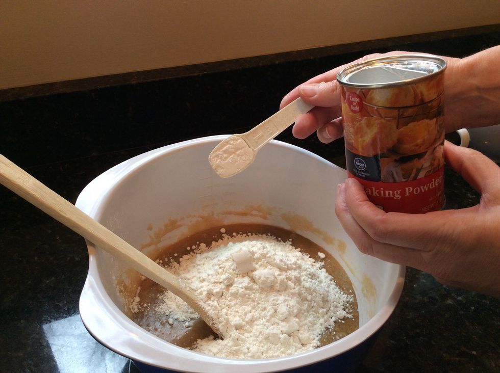 Next you will add 2 teaspoons of baking powder.