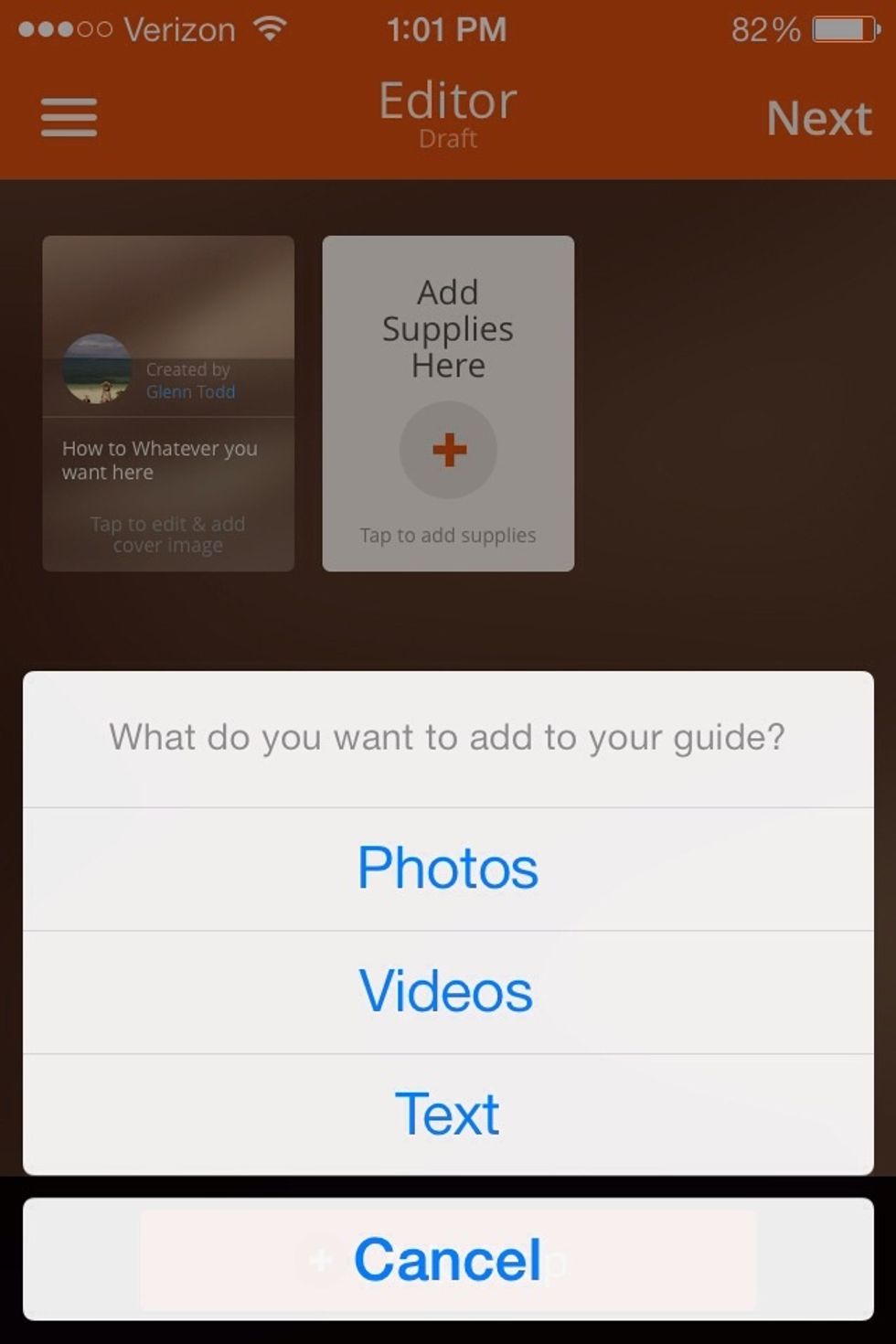 Next you will be on this page, in the bottom there will be a add step button then this page will pop up.
