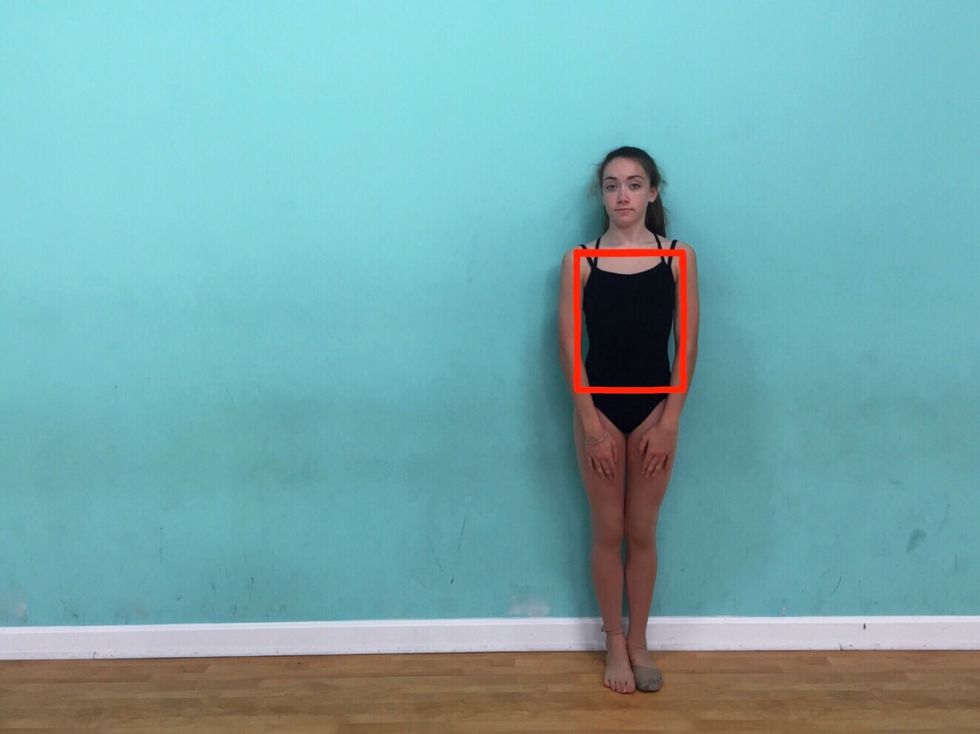 Next you will find your box on your own body, and making sure that your shoulders are over top of your hips to help keep balance in your turn.