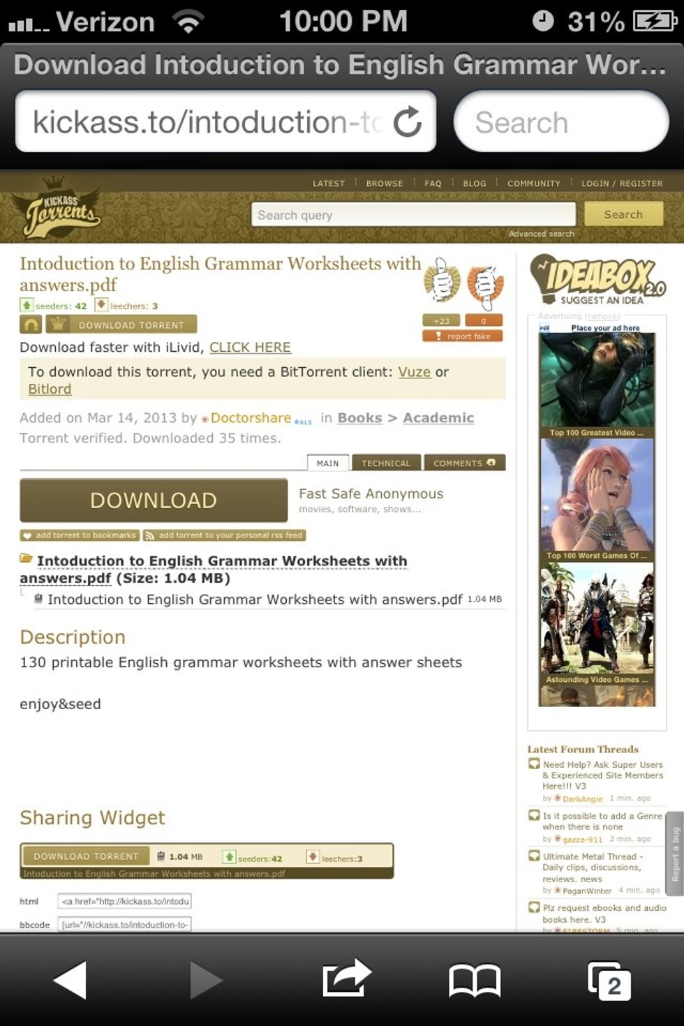 Next you will go to your torrent site and search for your torrent. After you have found it you will have to press the download button to get and copy the download URL.