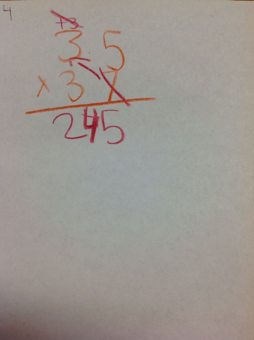 Next,you will multiply the ones place in the bottom multiply by the tens place in the top multiply. 30x7= 210, then I add the 3 and get 240.