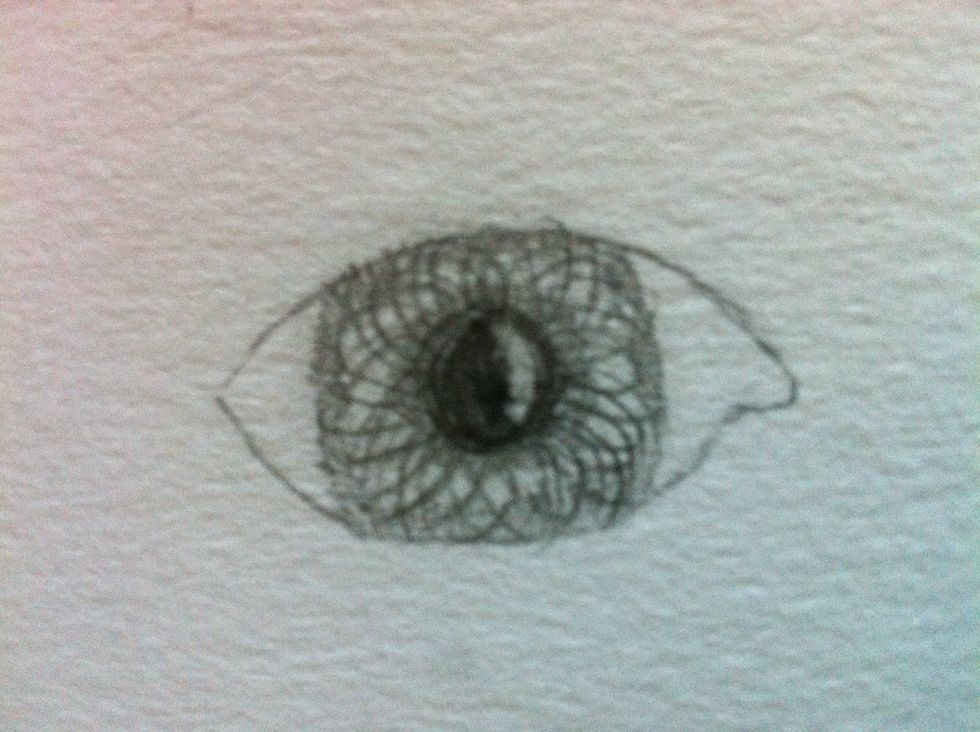 Next, you will want to shade around the exterior of the pupil and the edge of the iris. Then, run your finger along the white space in between. This will blur the shading and make the eye seem round.
