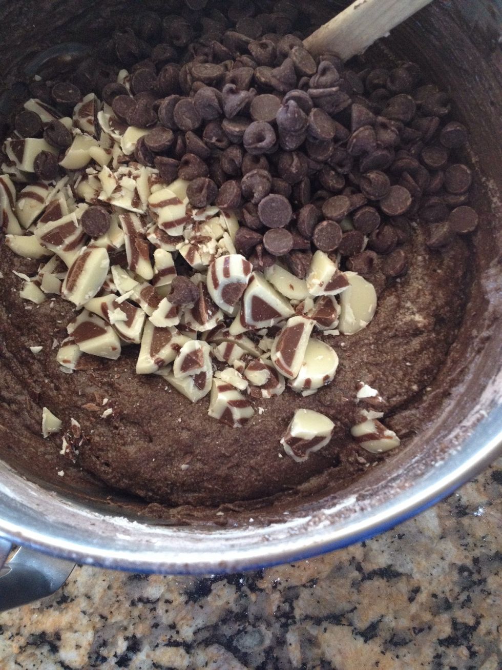 Next your chocolate. I mix the kisses with semi sweet chips