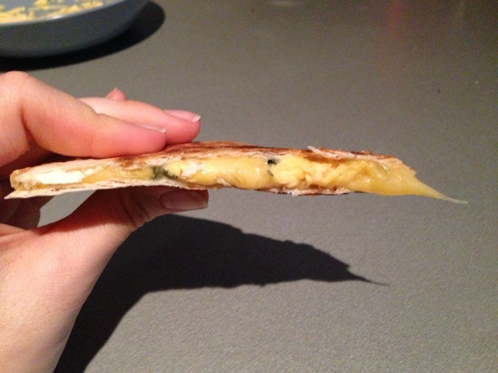 Nice and thin, but full of good melting cheese. I am getting hungry just writing this down :)