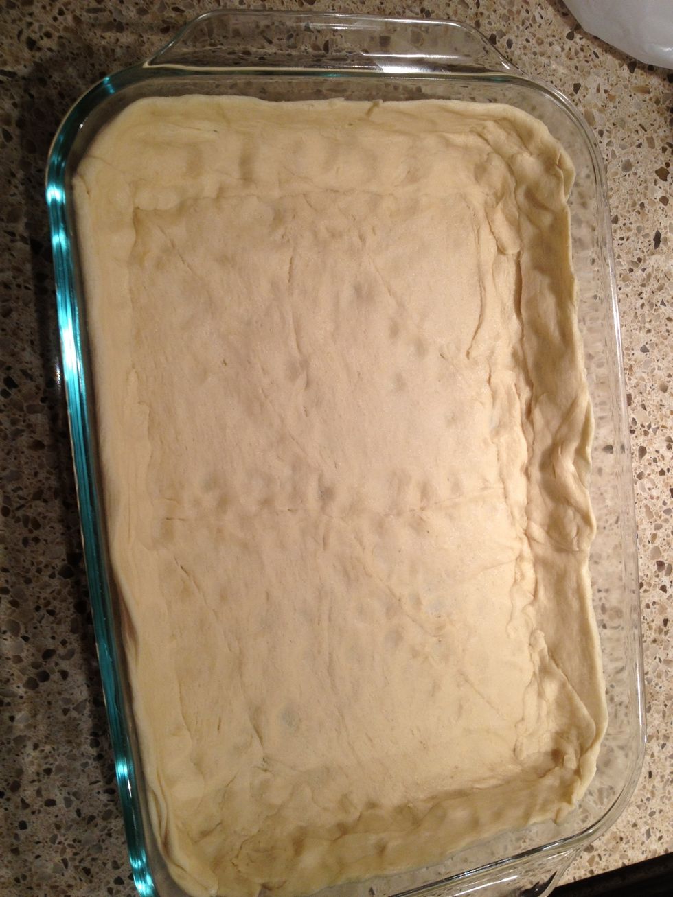 Nice! If you need to, open another can and custom tear pieces to be sure you have completely covered the sides and bottom of the dish.