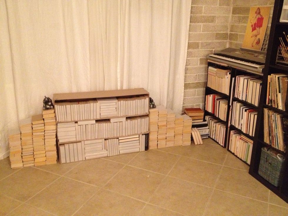 No bookcase? Too expensive? Stack them up or build a bookcase out of cardboard!