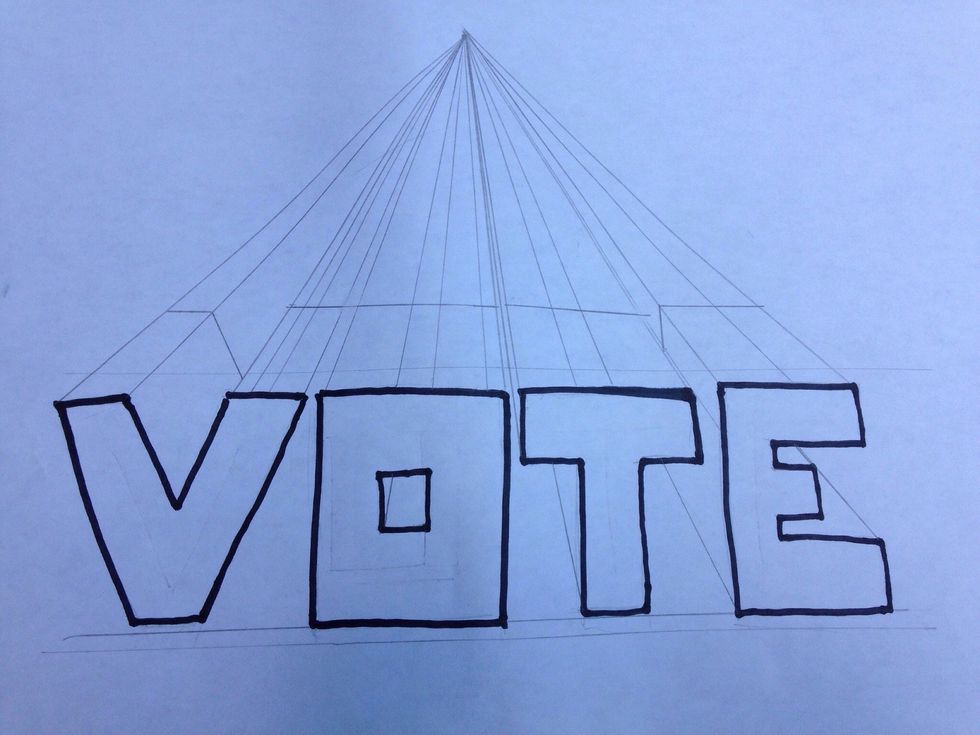 No lines should run through any letters. Now draw lines to create the back edge of the letter. These lines must be parallel to the lines of the actual letter .
