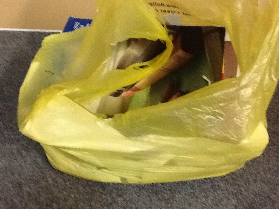 NO PLASTIC BAGS, but the paper contents are OK.