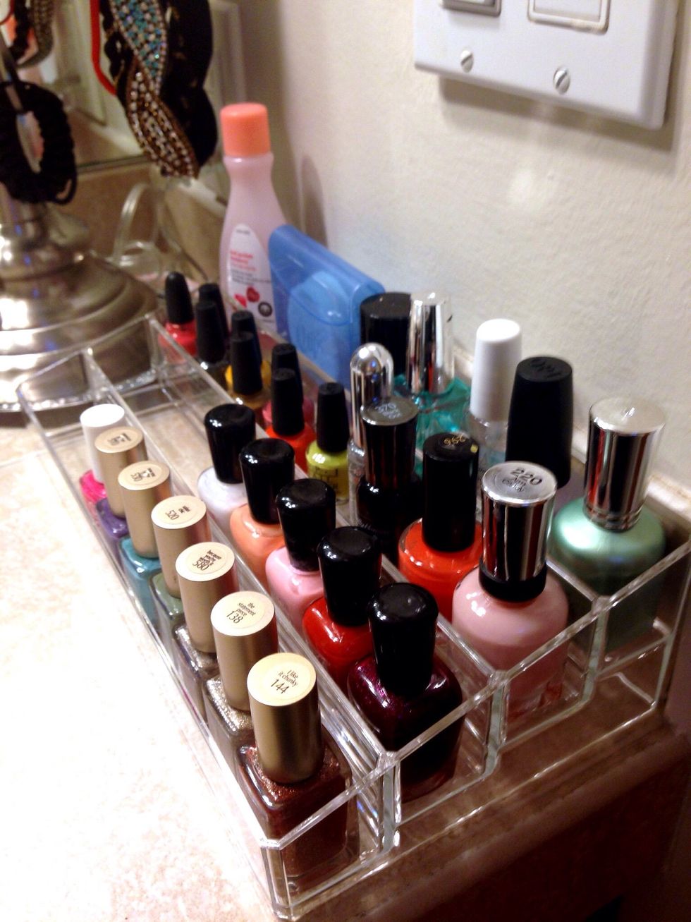 No room left for my nail polish so I found at TJMaxx this acrylic trey just for this, but