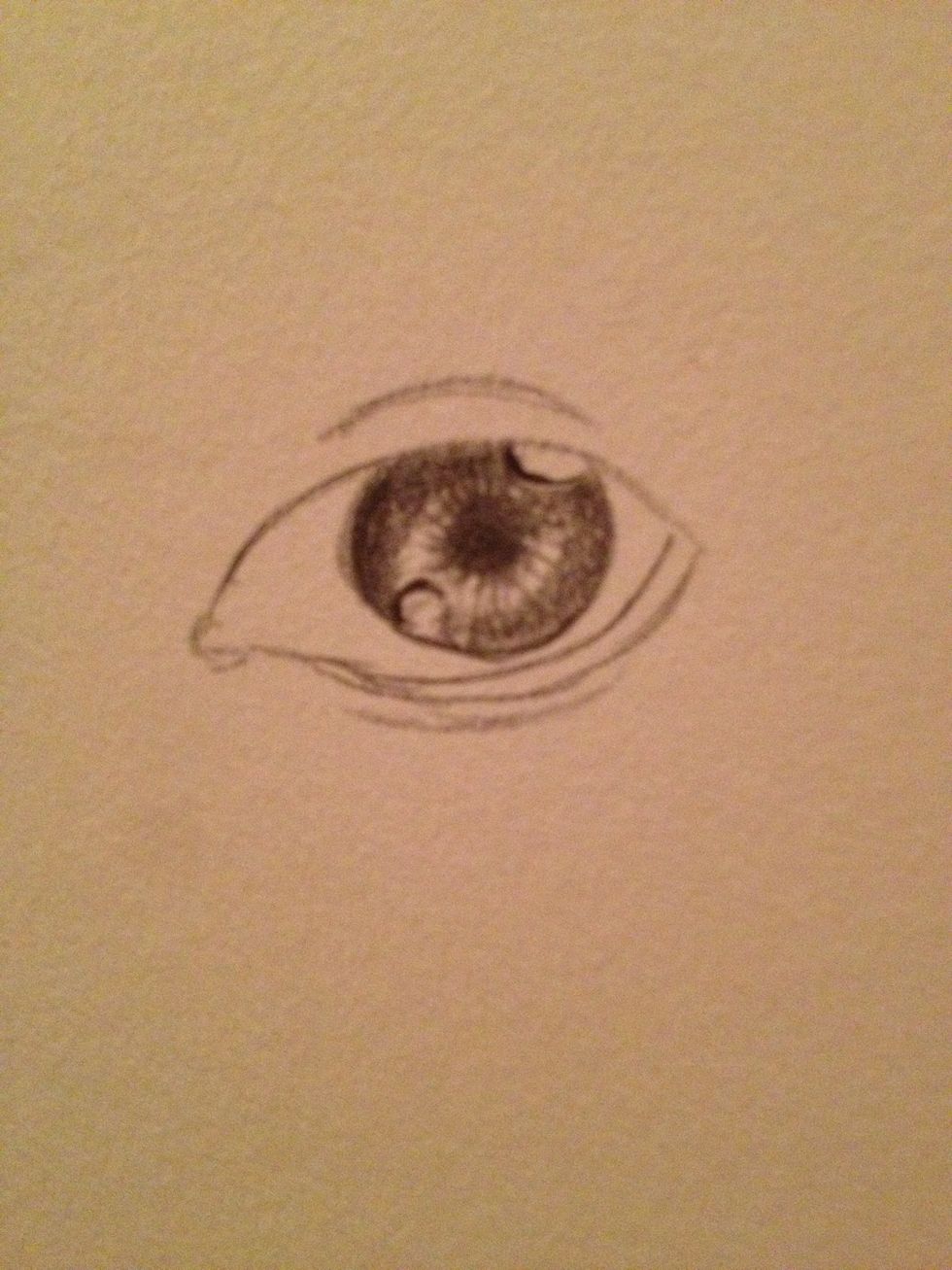 Noe shade in the eye. :) don't press down on ur pencil too hard because if you do it will be very difficult to erase later without leaving marks or ruining ur eye.