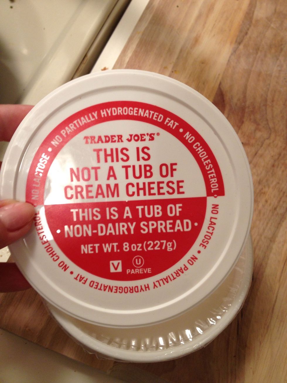 Non dairy cream cheese. Funny container... That trader joes for you
