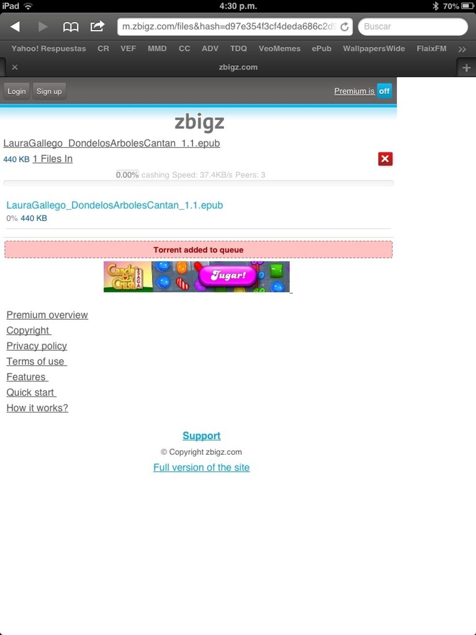 Nos redirigir\u00e1n hacia zbigz. Debemos esperar a que termine el 100%