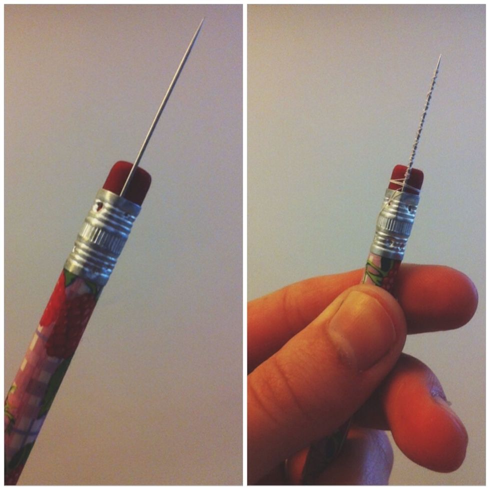 *not my pic.  You can make your own tattoo needle with a STERILIZED sewing needle, and a pencil. Put the needle like in the pic, and wrap thread around the needle. The thread holds ink.