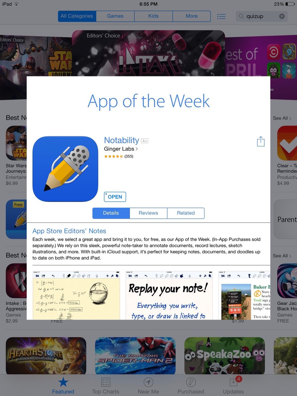 Notability- A app that allows you to take notes by typing or drawing
