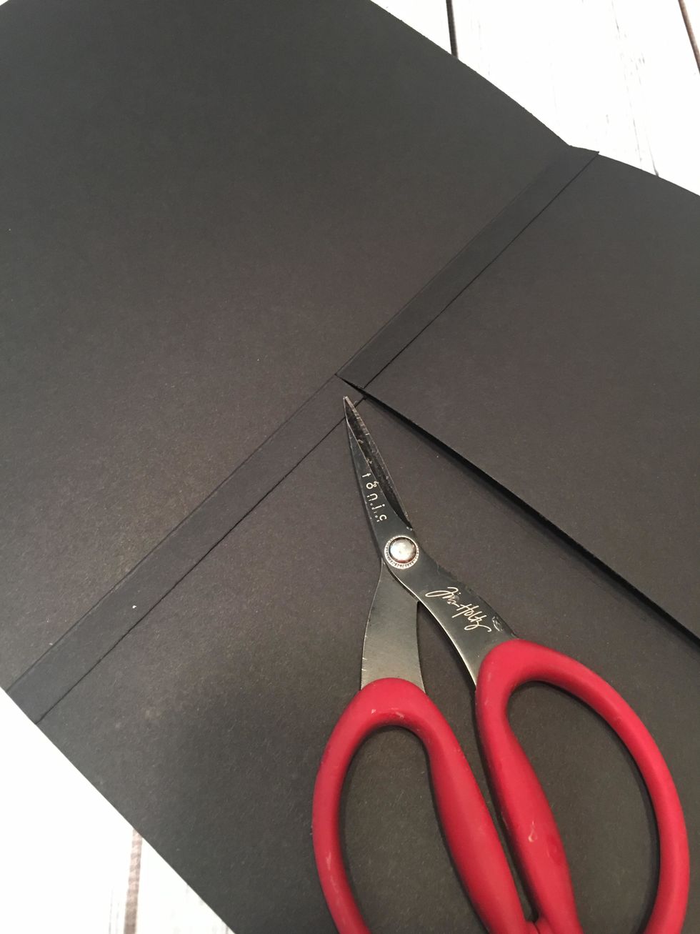 Note: for the "half" pages to open up correctly, take your scissors and cut the hinge of the top page in the center as shown.