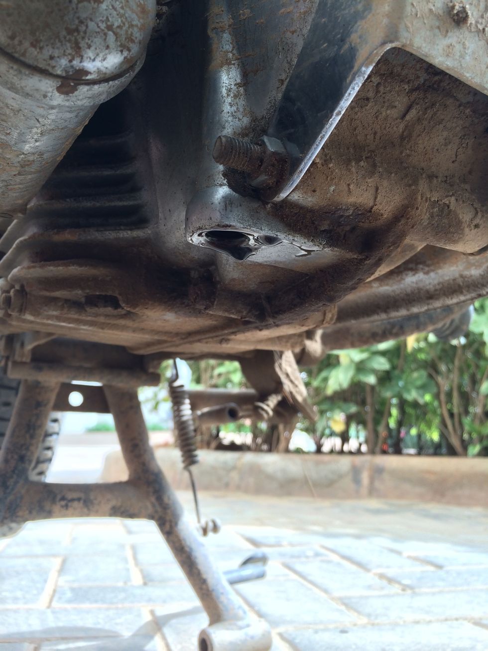 Note if there is oil dripping out of this hole. Keep a cup and contain the oil that is dripping. This may take a long time. Be patient and let the dripping come to complete stop.