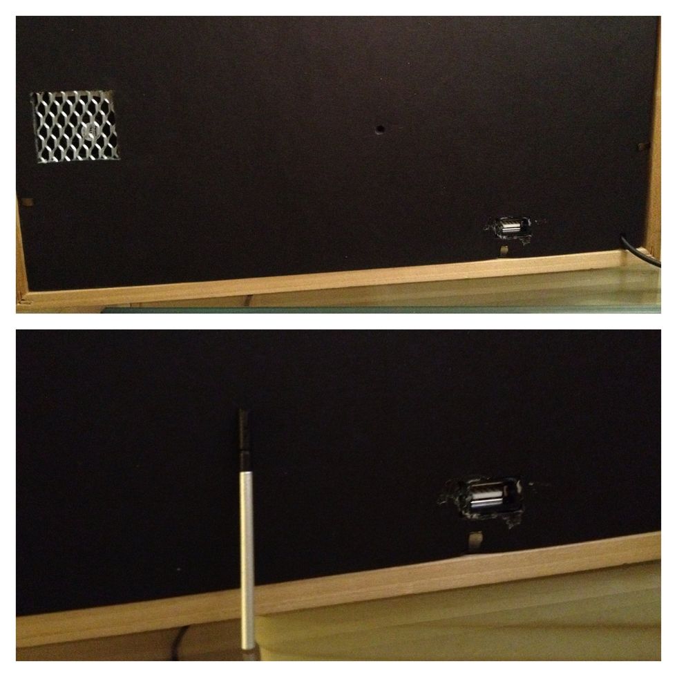 Note power button in this case is positioned bottom center. I used a stylus tip to turn on after measuring and placing tiny hole to frame cover. Decided to add USB extender to back for easy access.