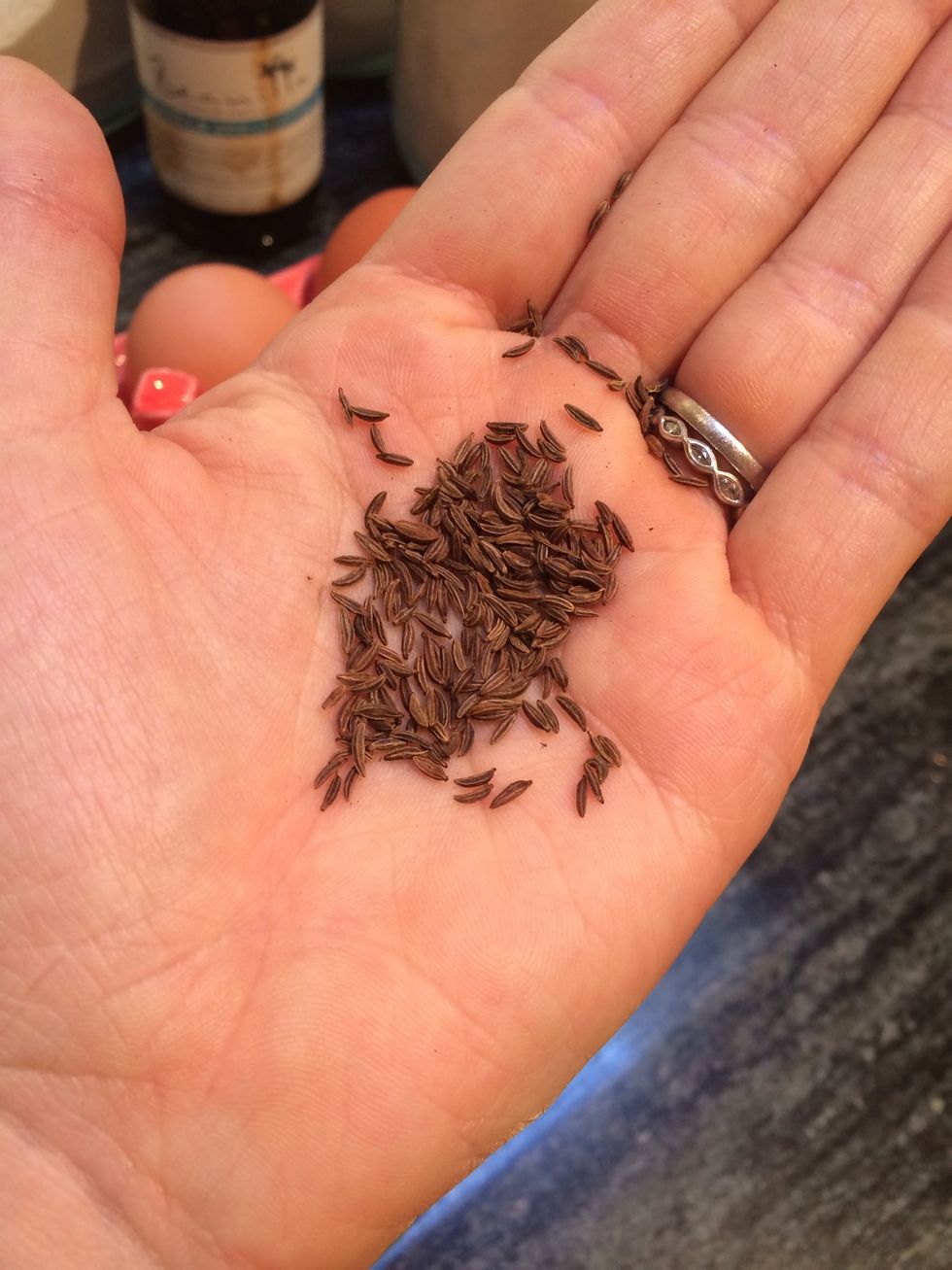 Note that this recipe only calls for 1 teaspoon of caraway in the cake, and a pinch on top. It only needs this small amount of seeds to pack a pleasant punch. Don't be tempted to throw in extra!