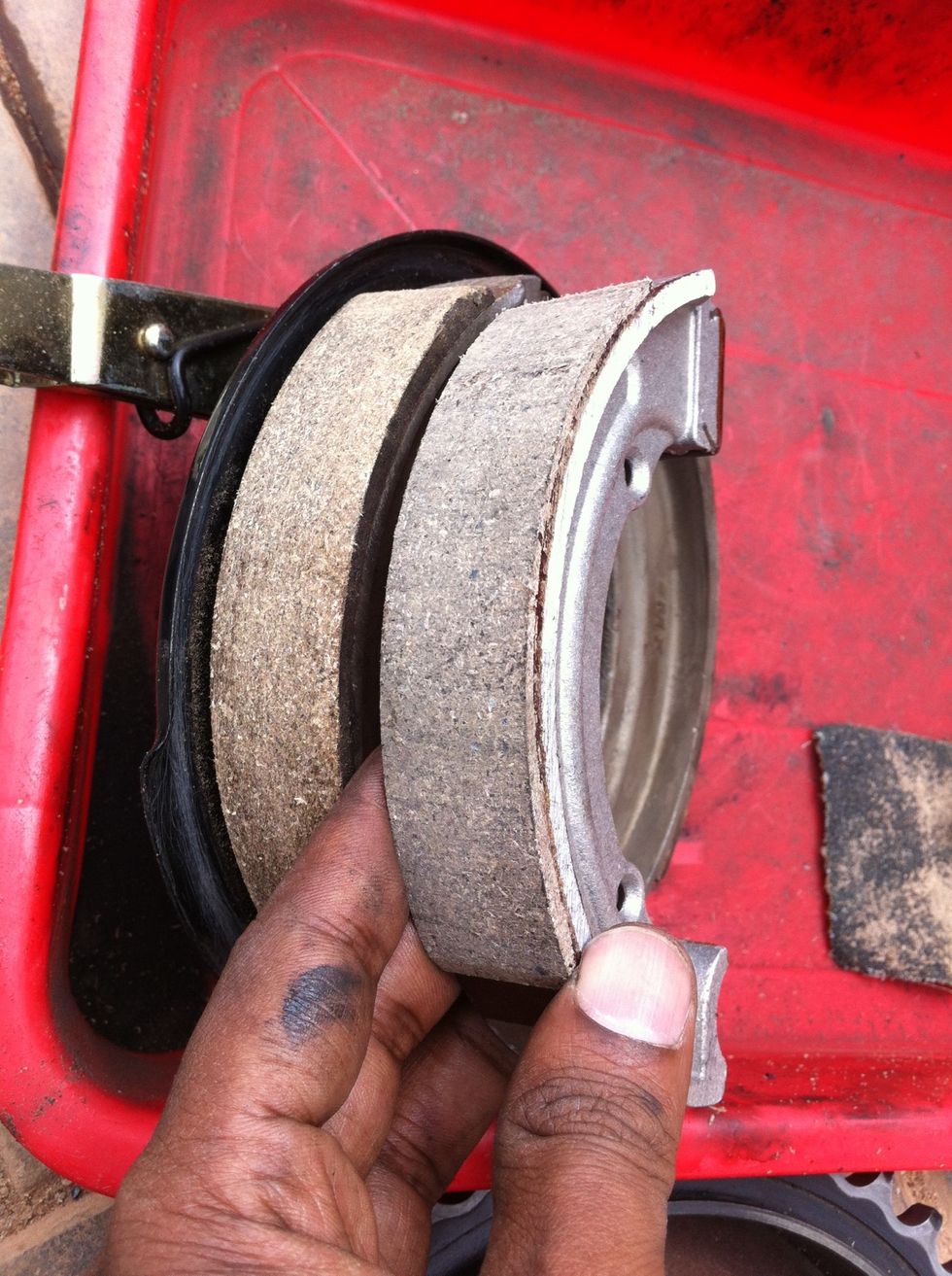 Notice the new brake show surface (right) and a sanded surface (left)