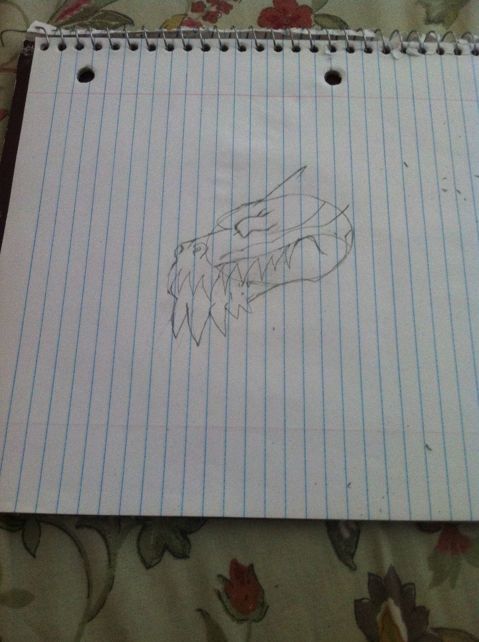 Now ad the bottom jaw, nostrils, the thingy ( I forgot wat it's called sry) over the eye, and the beginning of the horns