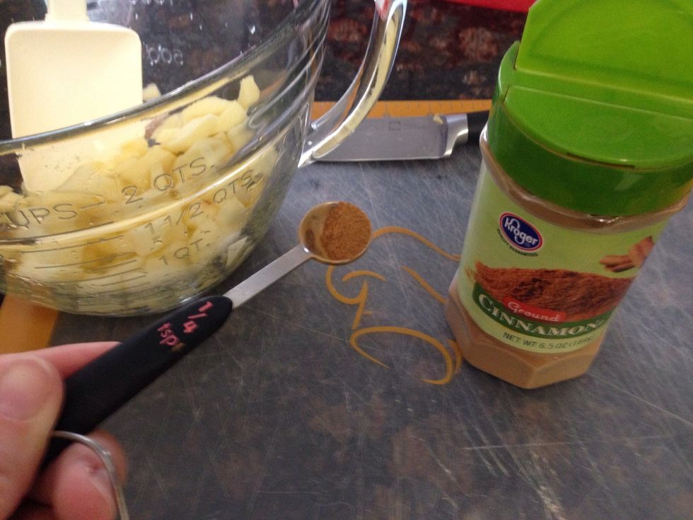 Now add 1/8 tsp of cinnamon to the apples. Toss them again until well mixed.