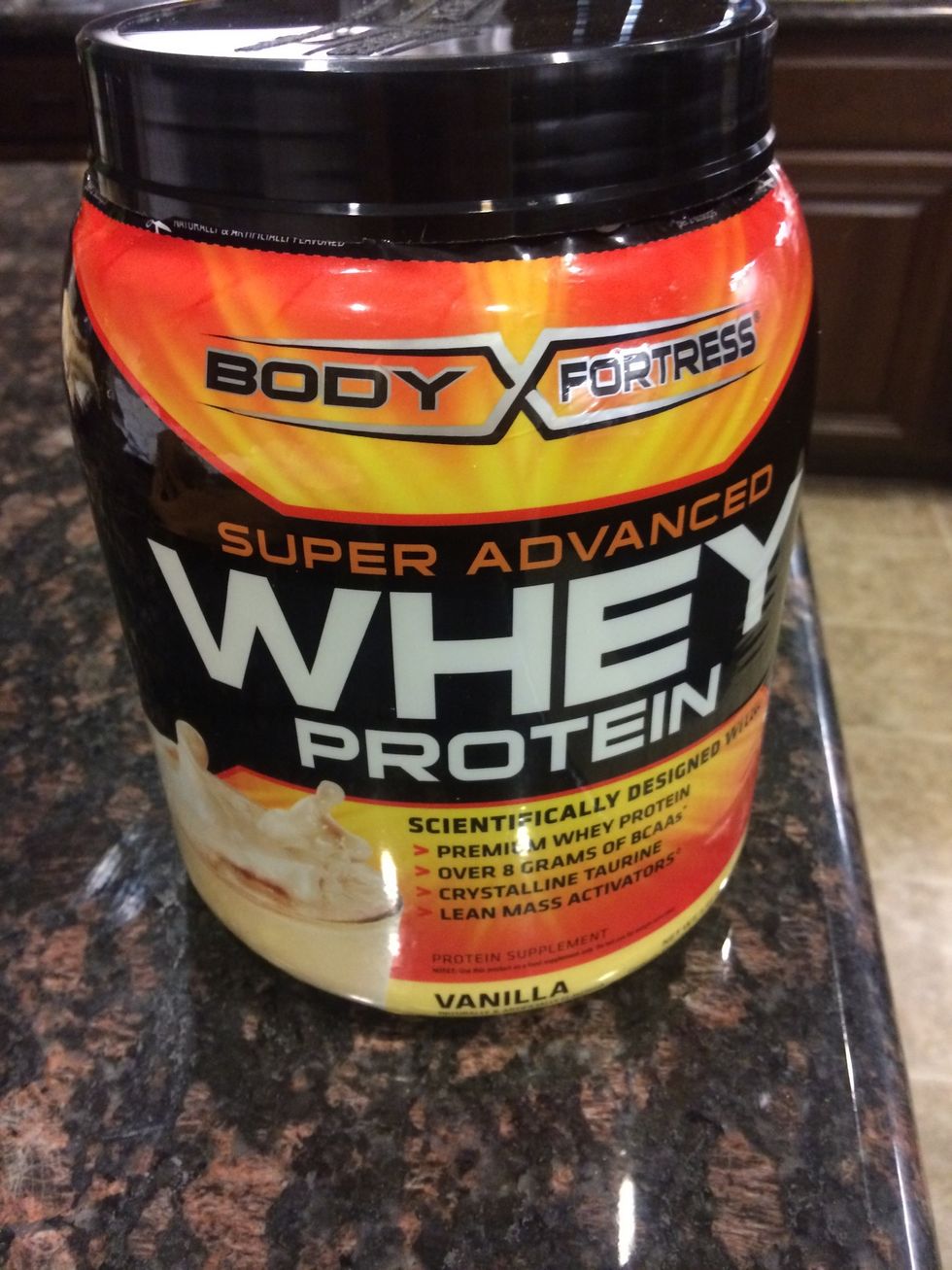 Now add 1 scoop protein. Vanilla is best or you can use chocolate or strawberry. Be creative, banana goes with almost anything.