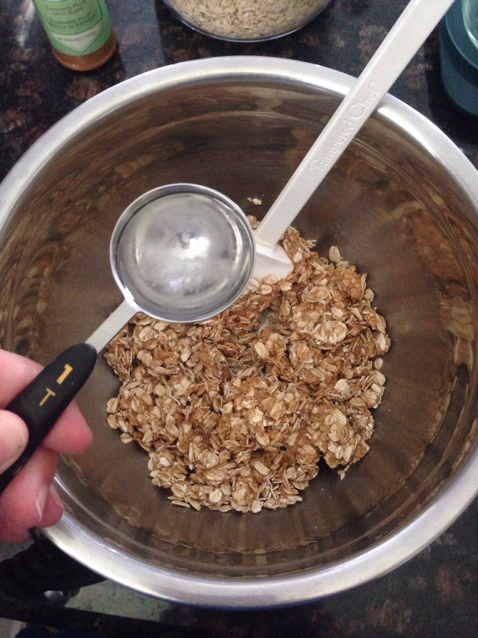 Now add 1 Tbsp melted coconut oil.