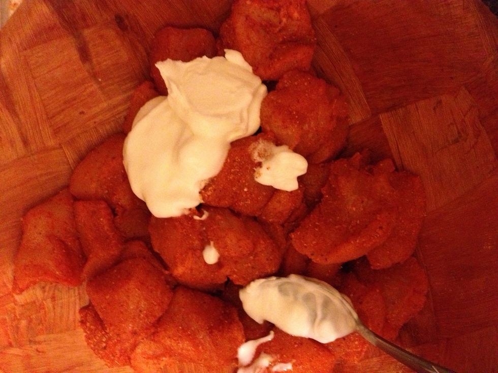 Now add 3 tbs yogurt based on how much chicken you have I added 2 tbs