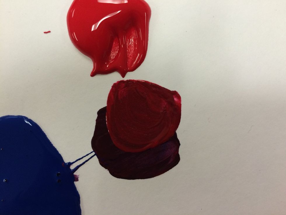 Now add a small amount of red to half of your purple. This should make RED PURPLE (RED VIOLET).