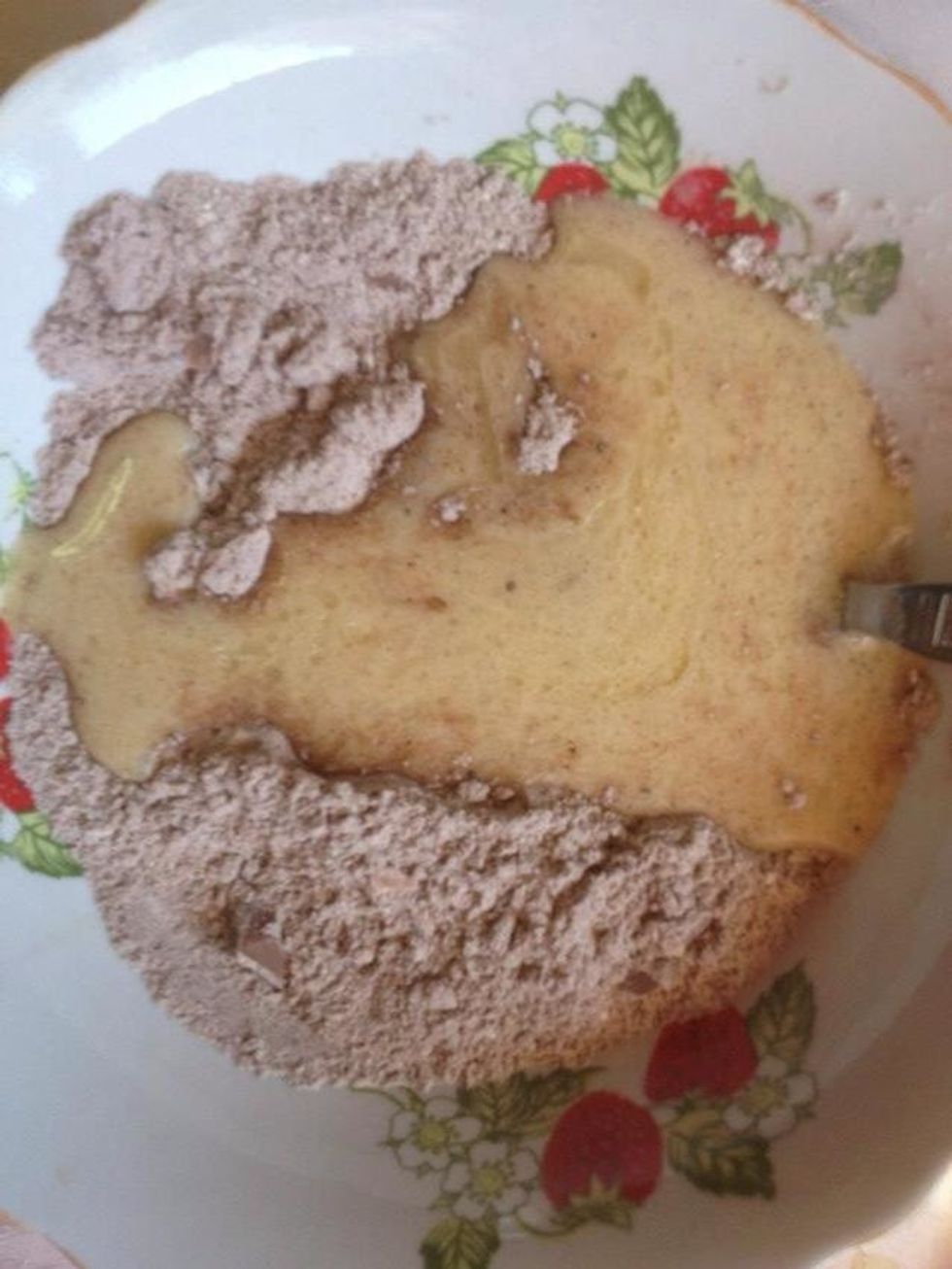 Now, add all the dry ingredients to the liquid ingredients