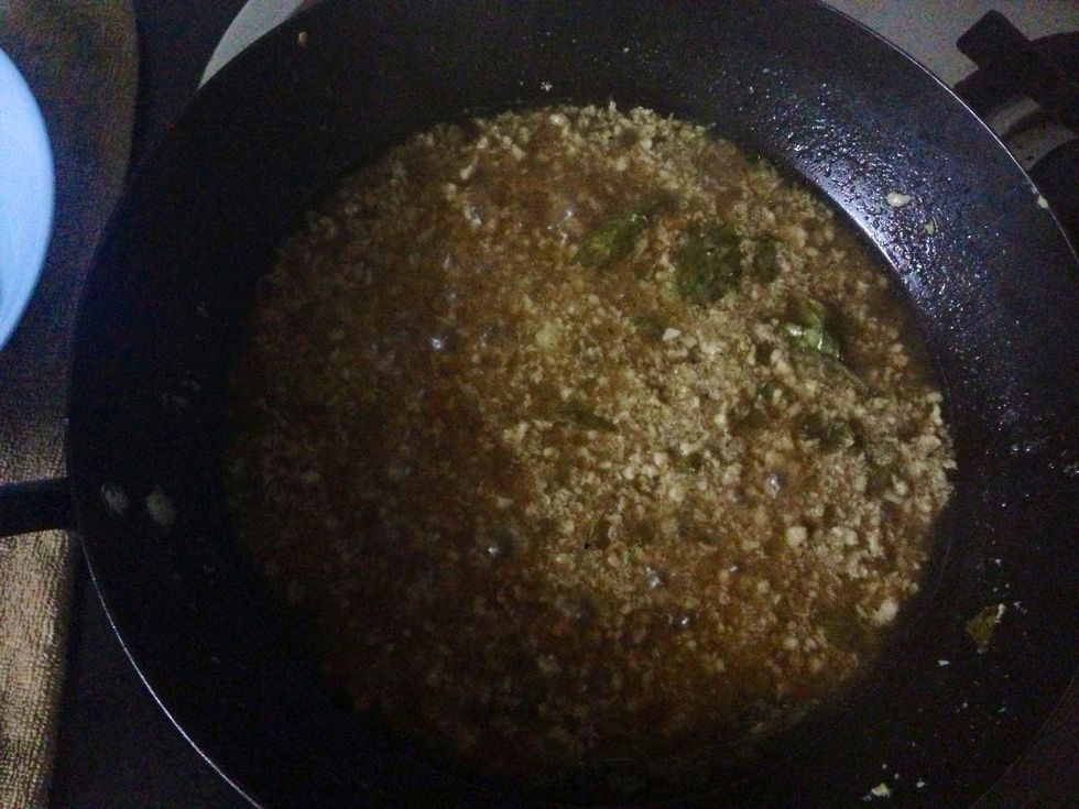 Now add all the seasoning , sauces, basil leaves. Let it boil for a minute. Stir for a further minute and remove from stove