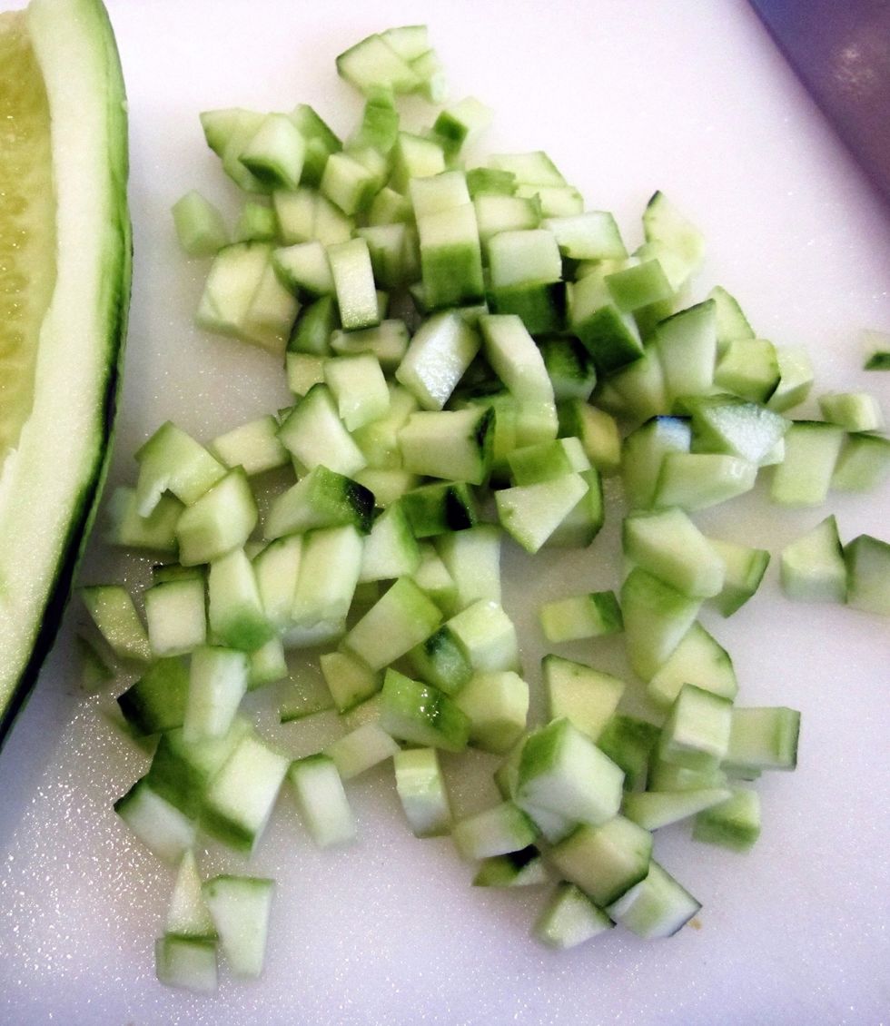 Now add cucumber cubes...