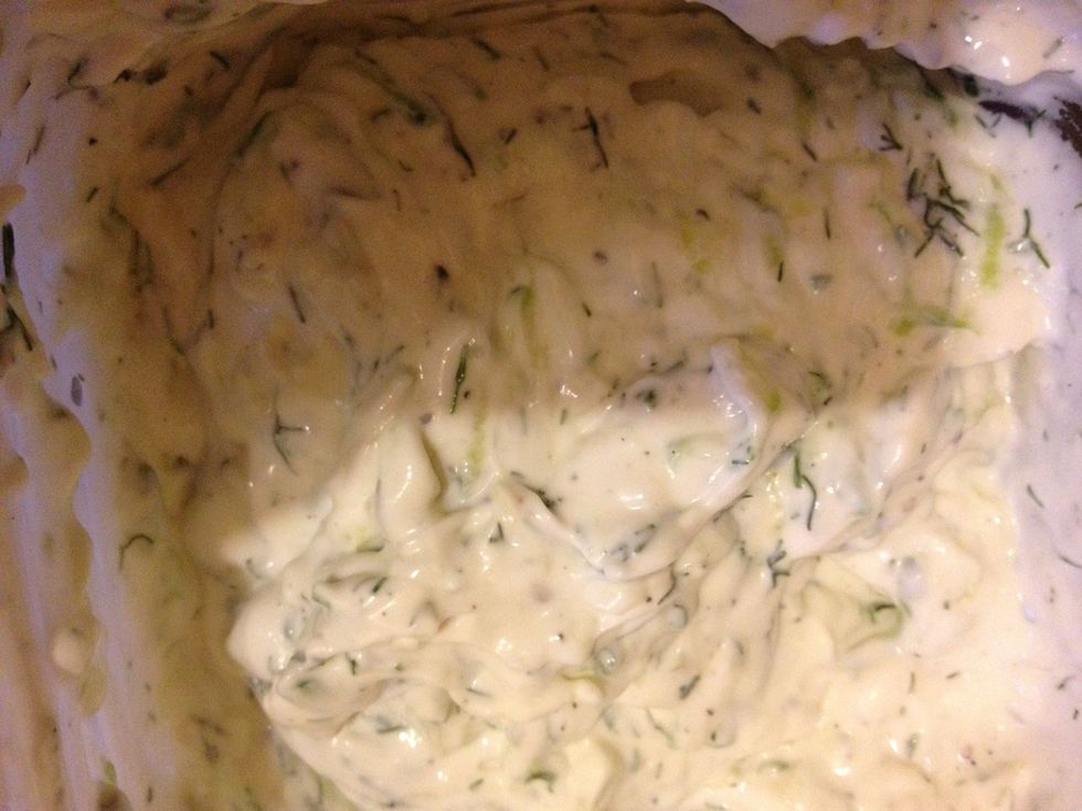 Now add cucumber to the sauce , taste then let all the flavors set in fridge