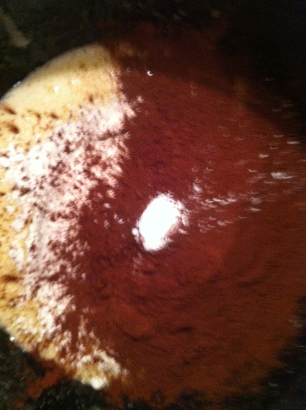 Now add flour, cocoa and baking soda